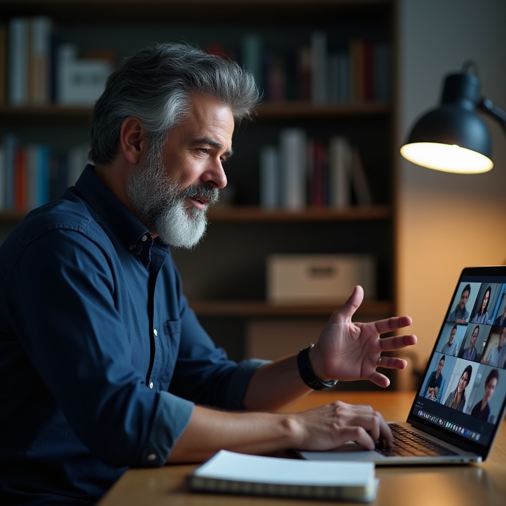 Grupo de profesionales participando en una videollamada de formación desde sus respectivos despachos